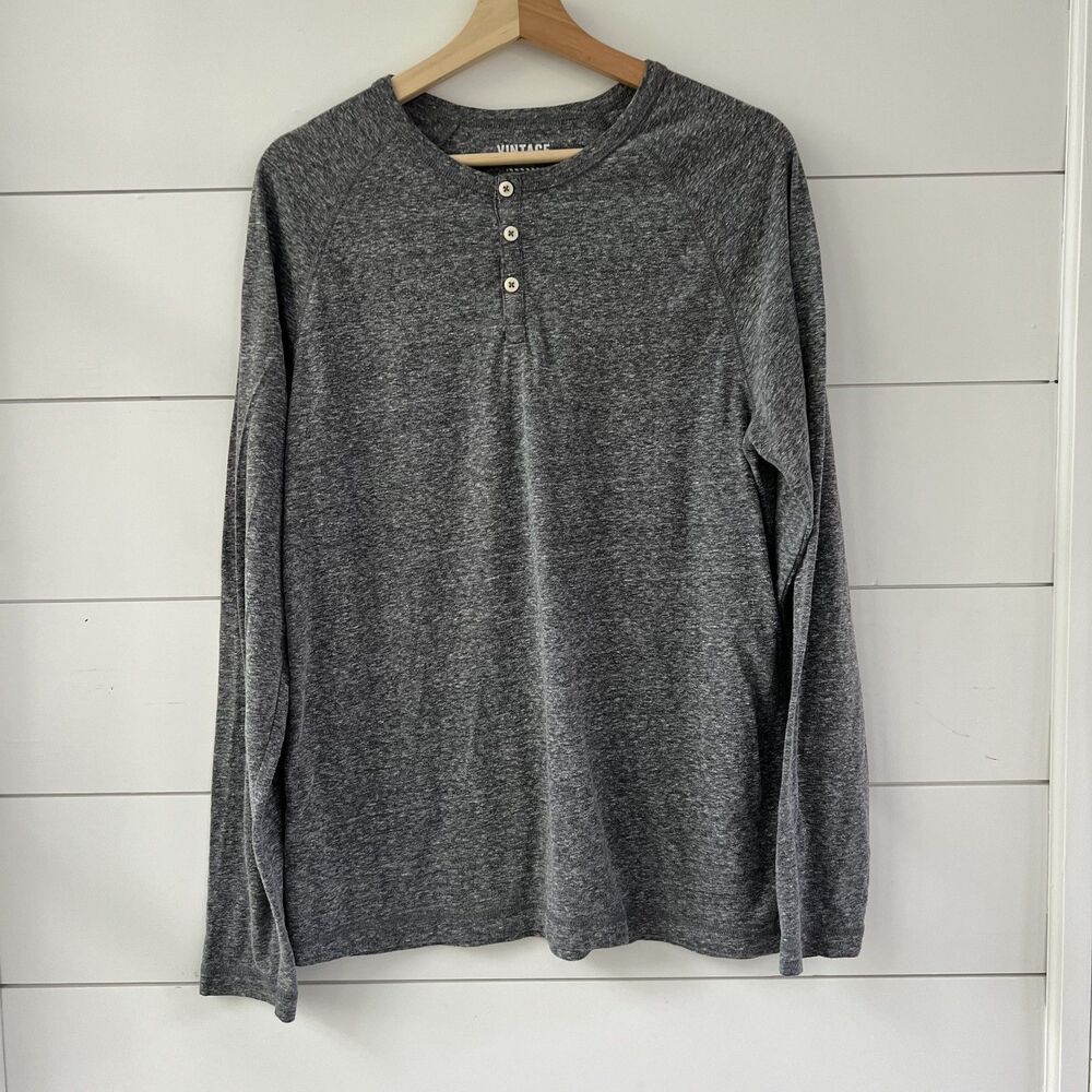 Marl Gray Raglan Henley Long Sleeve Shirt Mens Medium